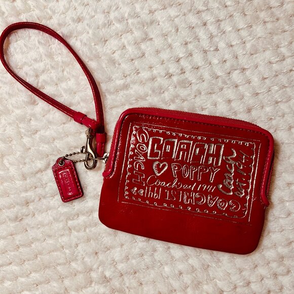 COACH Red/Fuchsia Poppy Patent Leather Wristlet - Picture 2 of 6